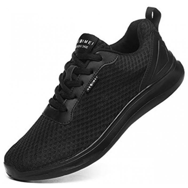 GESIMEI Men's Breathable Mesh Tennis Shoes Comfortable Gym Sneakers Lightweight Athletic Running Shoes All Black(upgrade)